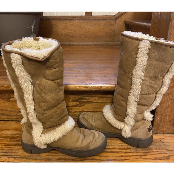 Cozy UGG Sunburst Tall Boots Women’s 7 Chestnut Sheepskin Shearling 5218 Winter - Picture 5 of 8